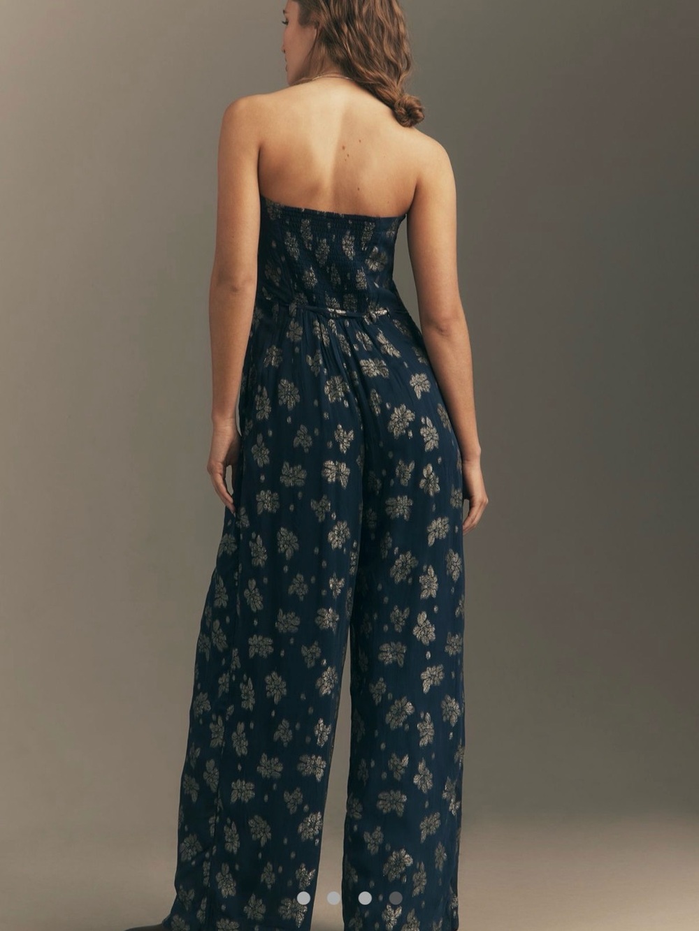 Anthropologie Strapless Wide Leg Boho Jumpsuit Navy Floral Resort Romper - Picture 5 of 8